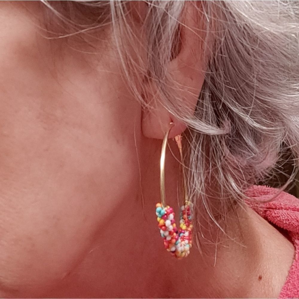 Seed Beaded Hoop Earrings Fashion Jewelry Rainbow